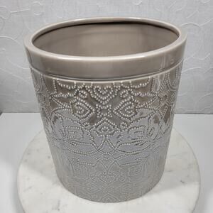 Barbara Barry Poetical Fine Porcelain Wastebasket Trash Can Vase Taupe